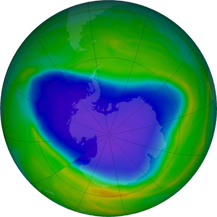 Antarctic ozone map for 08 November 2021